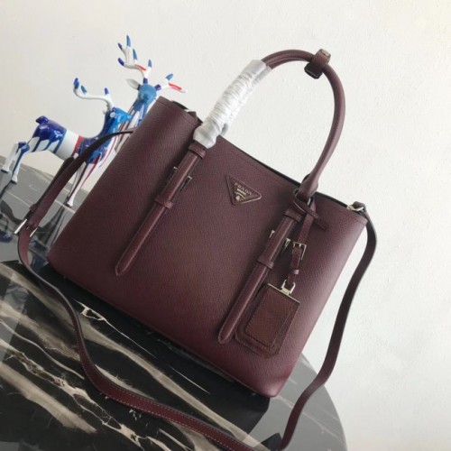 Oryginalna skórzana torba Prada Saffiano BN2838 w kolorze bordo