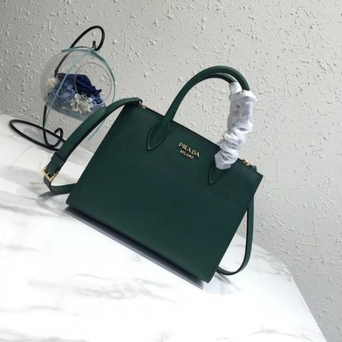 Prada saffiano lux tote oryginalna skórzana torba bn4458 zielona