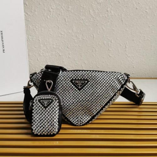 Torebka na ramię Prada z kryształkami sztucznymi 1AH190 czarna