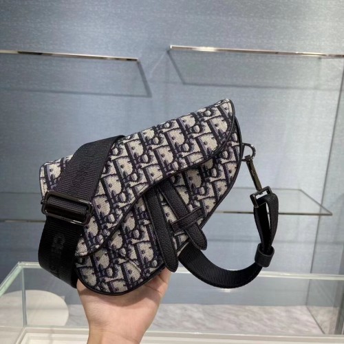 PŁASKA TOREBKA NA PASEK SADDLE Blue Dior Oblique Jacquard C2106