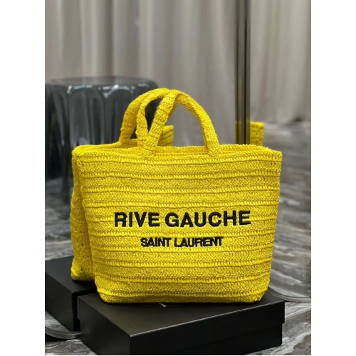 SAINT LAURENT RIVE GAUCHE MIĘKKA TORBA Z RAFII SZYDEŁKOWANEJ 688864 żółta