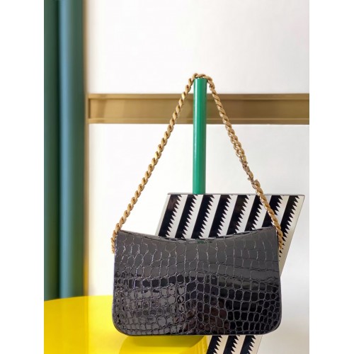 SAINT LAURENT CASSANDRA W BŁYSZCZĄCEJ SKÓRZANIE Z TŁOCZENIEM KROKODYLA Y642009 czarny