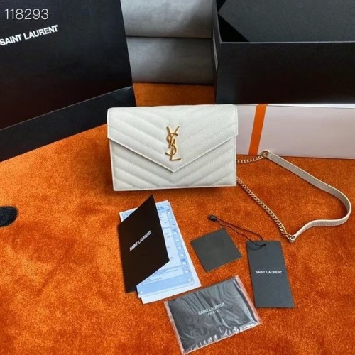 PORTFEL KOPERTOWY SAINT LAURENT Z TŁOCZONĄ SKÓRĄ GRAIN DE POUDRE 393953 biały