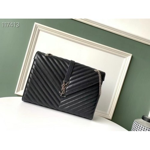 Duża torba kopertowa Saint Laurent z mieszanki skóry licowej i tłoczonej 600166B w kolorze czarnym