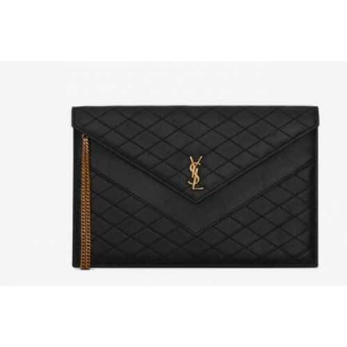 SAINT LAURENT GABY TOREBKA ŁAŃCUCHOWA Z PODWÓJNĄ KLAPĄ ZE SKÓRY JAGNIĘCEJ 6855961 czarna