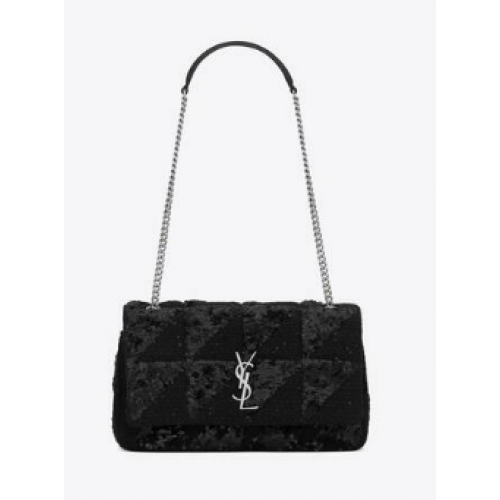 SAINT LAURENT JAMIE ŚREDNIA TOREBKA NA ŁAŃCUSZKU CARRE RIVE GAUCHE Z CEKINAMI I TWEEDEM Z CEKINAMI 515821 CZARNY