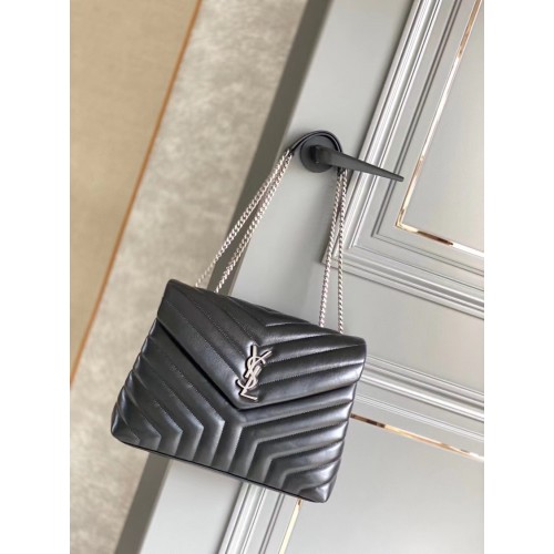 SAINT LAURENT LOULOU MEDIUM W SKÓRZANEJ MATELASSE 459749 czarny i antyczne srebro