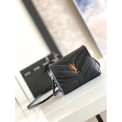 SAINT LAURENT LOULOU SMALL Z MATELASSE I SKÓRY 467072 CZARNO-BRĄZOWE METALOWE OKUCIA