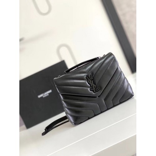 SAINT LAURENT LOULOU SMALL Z MATELASSE I SKÓRY 467072 CZARNY Z OKLEINYM NIKLEM