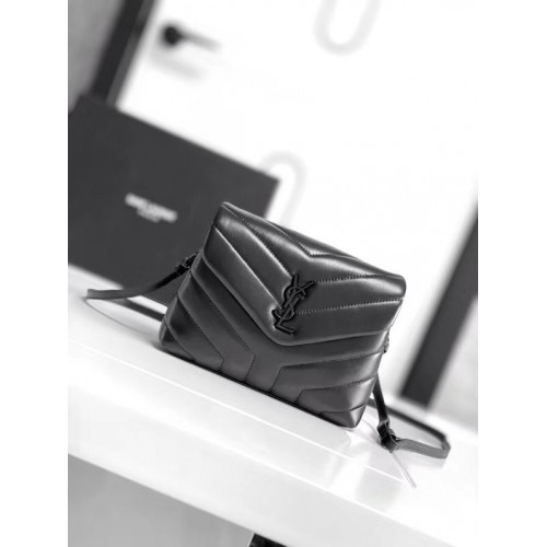 SAINT LAURENT LOULOU SMALL Z MATELASSE I SKÓRY 467072 CZARNY Z OKLEINYM NIKLEM