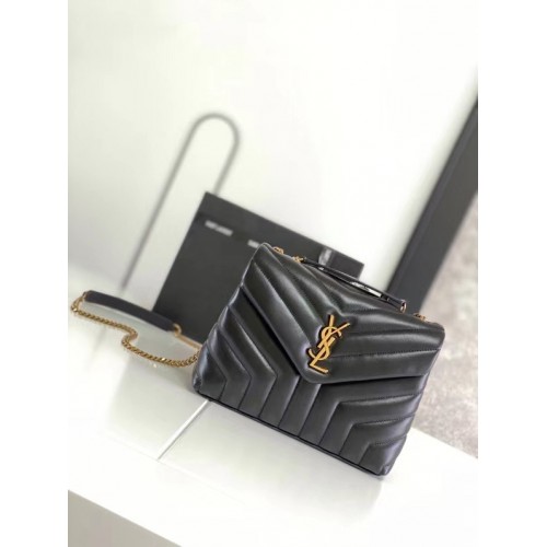 SAINT LAURENT LOULOU SMALL Z MATELASSE I SKÓRY 494699 CZARNO-BRĄZOWE METALOWE OKUCIA