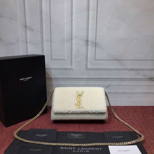 SAINT LAURENT Torba na ramię z pikowanej skóry jagnięcej Y3709 biała