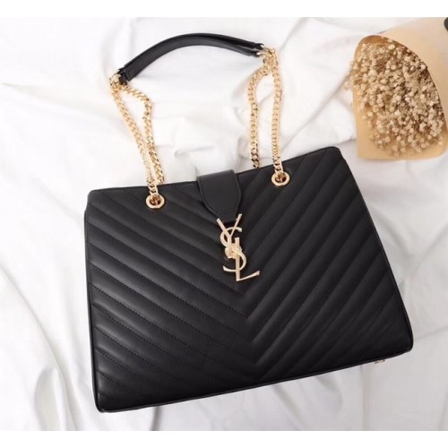 SAINT LAURENT Loulou Monogram torba na ramię bardzo duża, pikowana, skórzana, 26587, czarna