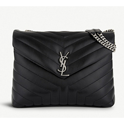 SAINT LAURENT Loulou Monogram średnia pikowana skórzana torba na ramię 74558 czarna