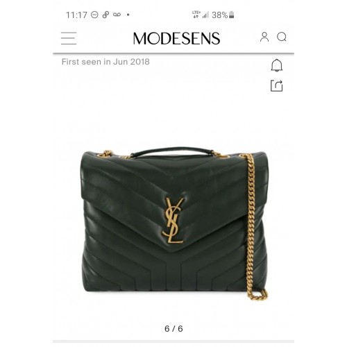 SAINT LAURENT Loulou Monogram średnia pikowana skórzana torba na ramię 74558 czarno-zielona