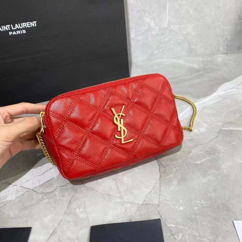 PORTFEL ŁAŃCUCHOWY SAINT LAURENT Z MONOGRAMEM ZE SKÓRY 655941 czerwony