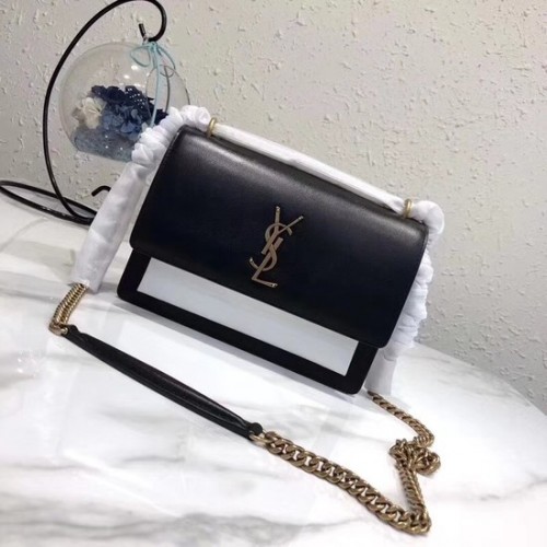 SAINT LAURENT Monogram Sunset średnia skórzana torebka na ramię 8001 Czarno-biała