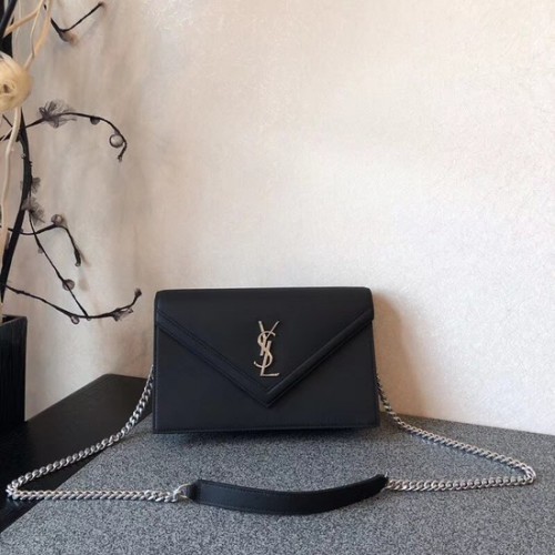 SAINT LAURENT skórzana torebka na ramię z monogramem 9635 czarna