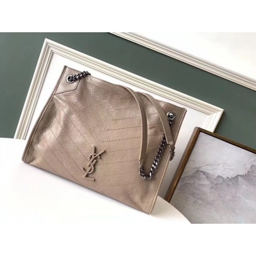 ŚREDNIA TORBA NA ZAKUPY SAINT LAURENT NIKI Z GNIECIONEJ SKÓRY W STYLU VINTAGE 5814 Kasztan