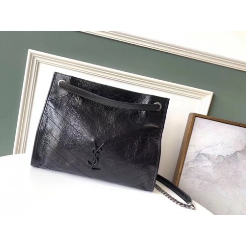 ŚREDNIA TORBA NA ZAKUPY SAINT LAURENT NIKI Z GNIECIONEJ SKÓRY W STYLU VINTAGE 5814, czarna