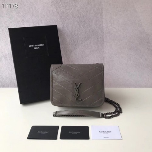 SAINT LAURENT Niki Mini skórzana torebka na ramię 03743 szara