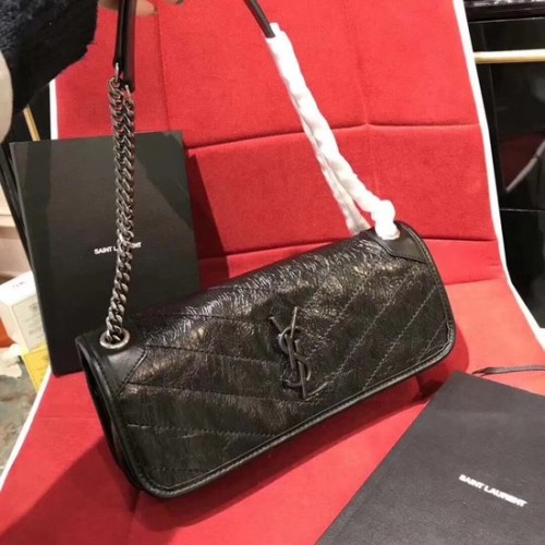 SAINT LAURENT Niki mała skórzana torebka na ramię z monogramem 504866 czarna