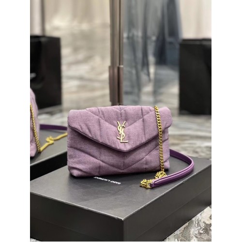 TORBA NA ZABAWKI SAINT LAURENT Z PŁÓTNA I GŁADKIEJ SKÓRY 620333 BIELONY LILAK