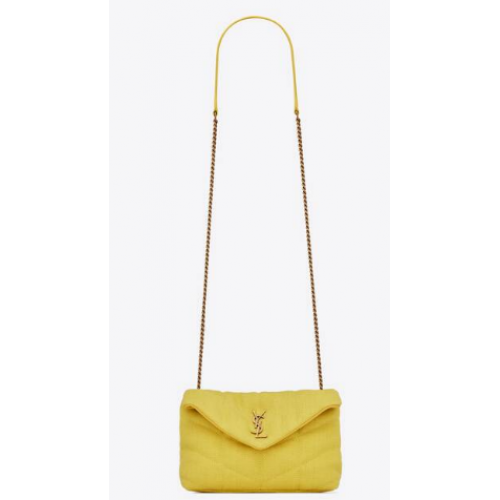 TORBA NA ZABAWKI SAINT LAURENT Z PŁÓTNA I GŁADKIEJ SKÓRY 620333 JAUNE CITRON