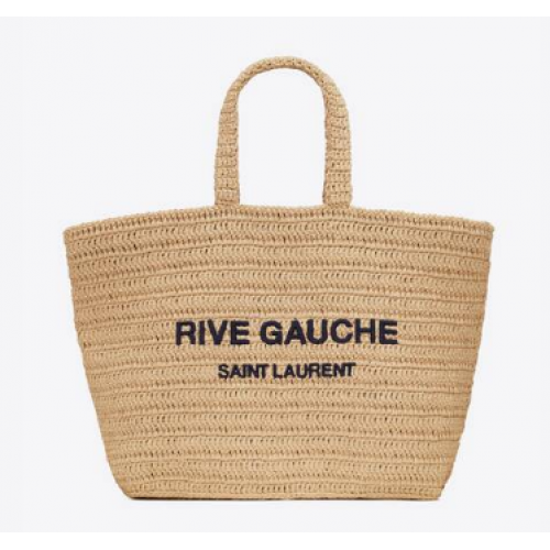 SAINT LAURENT RIVE GAUCHE MIĘKKA TORBA Z RAFII SZYDEŁKOWANEJ 688864 NATUREL