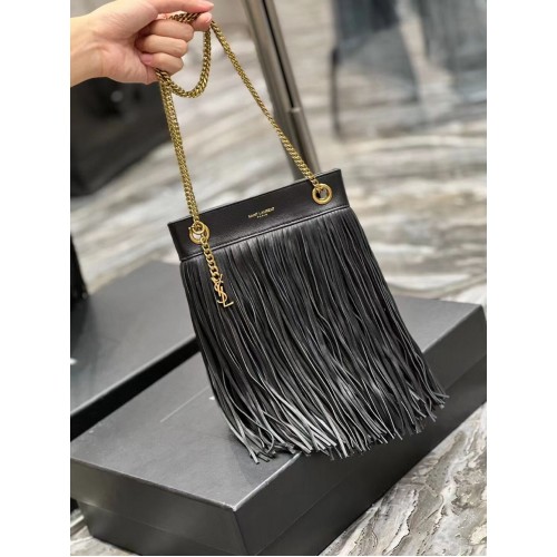 MAŁA TOREBKA NA ŁAŃCUSZKU SAINT LAURENT Z GŁADKIEJ SKÓRY Z FRĘDZLAMI 683378 CZARNA