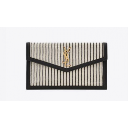 SAINT LAURENT TOREBKA UPTOWN Z PŁÓTNA I GŁADKIEJ SKÓRY 565739 CREAM ET NOIR