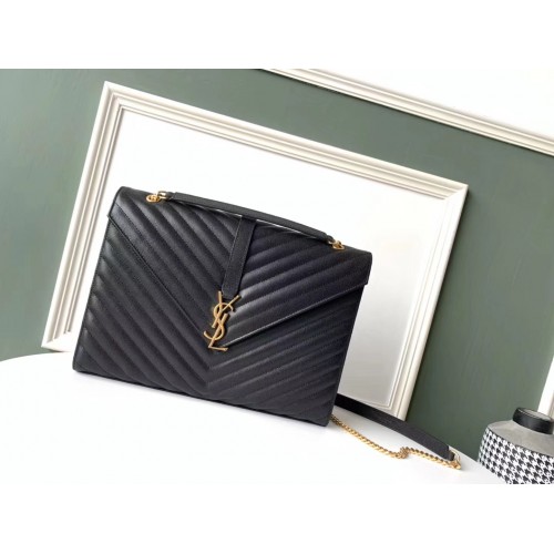 Torba na ramię SAINT LAURENT ze skóry 392745, czarno-złote okucia