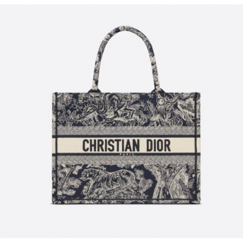 Mała torba na książki DIOR Niebieska torba z haftem Toile de Jouy M1296Z
