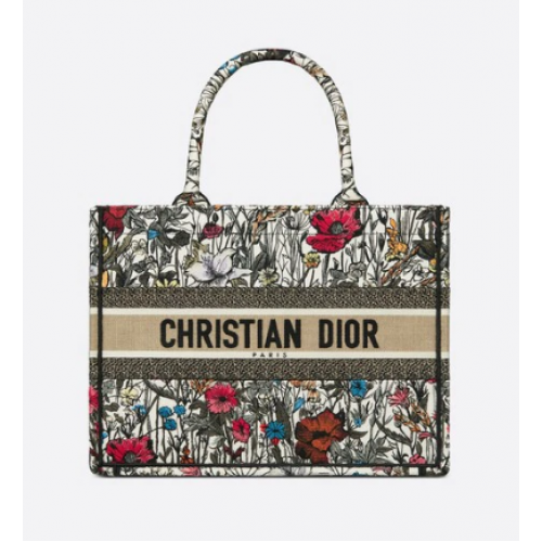 Średnia torba Dior Book Tote Multicolor Mille Fleurs z haftem M1296Z