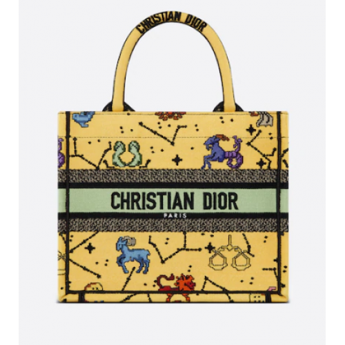 MAŁA TORBA DIOR BOOK TOTE Żółta wielokolorowa Dior Pixel Zodiac Haft M1265ZRTY