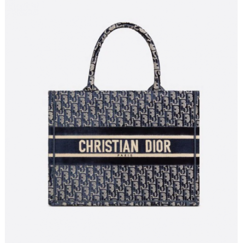 MAŁA TORBA DIOR BOOK TOTE niebieska Dior Oblique haftowany aksamit M1287Z
