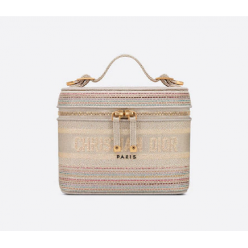 MAŁA ETUI NA KOSMETYCZKĘ DIORTRAVEL Wielokolorowe paski haftowane S5489C