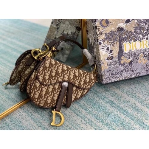 MAŁA TOREBKA NA SIODŁO Dior Oblique Embroidered M1296ZW Brązowa