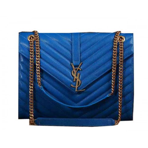 Klasyczna torba z klapką Saint Laurent z monogramem Cannage Y5480 niebieska