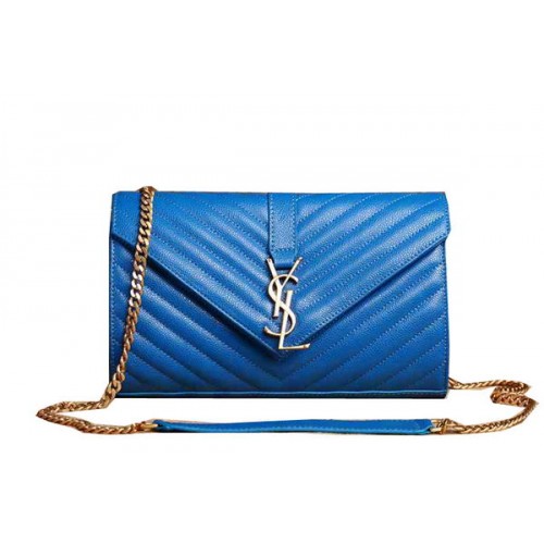 Torba z klapką Saint Laurent Classic Monogram Cannage Pattern Y5482 w kolorze niebieskim