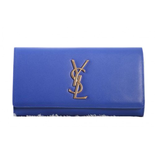 Klasyczna kopertówka Saint Laurent z monogramem, oryginalna skóra Y5486 niebieska