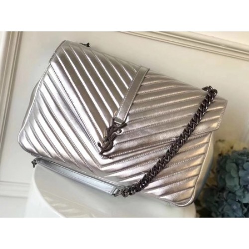 Torebka Saint Laurent Classic Monogramme Leather Flap Bag 392738 Silver