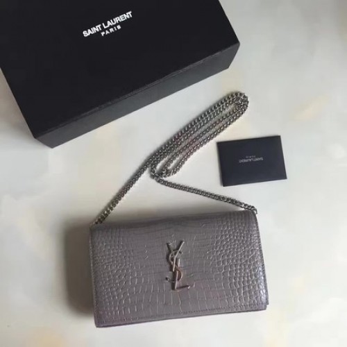 Torebka na ramię Saint Laurent mini Croco Leather Cross-body 360458 Szara
