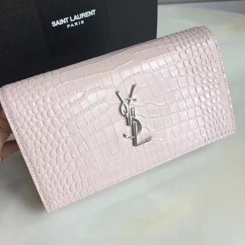 Torebka na ramię Saint Laurent mini Croco Leather Cross-body 360458 Pink