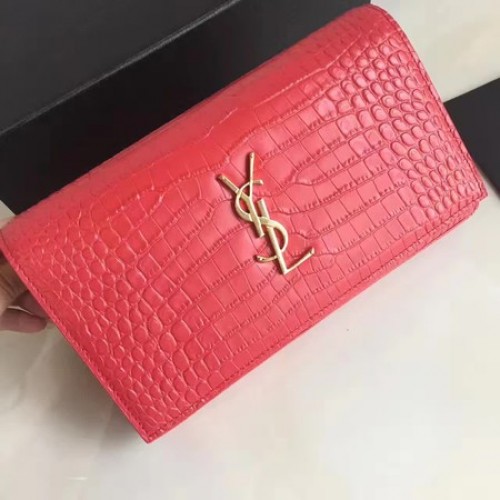 Torebka na ramię Saint Laurent mini Croco Leather Cross-body 360458 w kolorze czerwonym