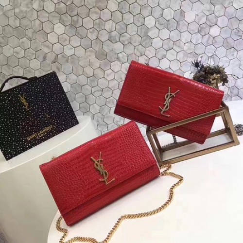 Torebka na ramię Saint Laurent mini Croco Leather Cross-body Y2811 Red