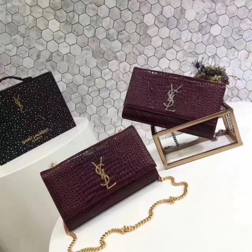 Torebka na ramię Saint Laurent mini Croco Leather Y2811 w kolorze wina