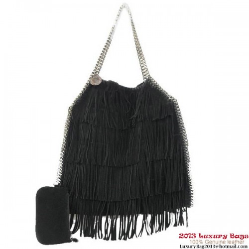 Stella McCartney Falabella Shaggy Tassels Fold Over Bag Black