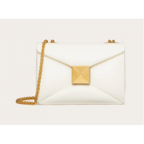 VALENTINO GARAVANI Torba na ramię z owczej skóry z jednym ćwiekiem XW0B0K21 biała