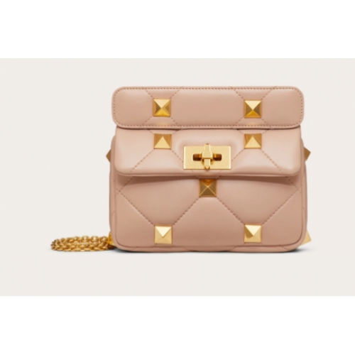 VALENTINO GARAVANI ROMAN STUD Mała torebka z owczej skóry 1W2B0L04 Krem morelowy